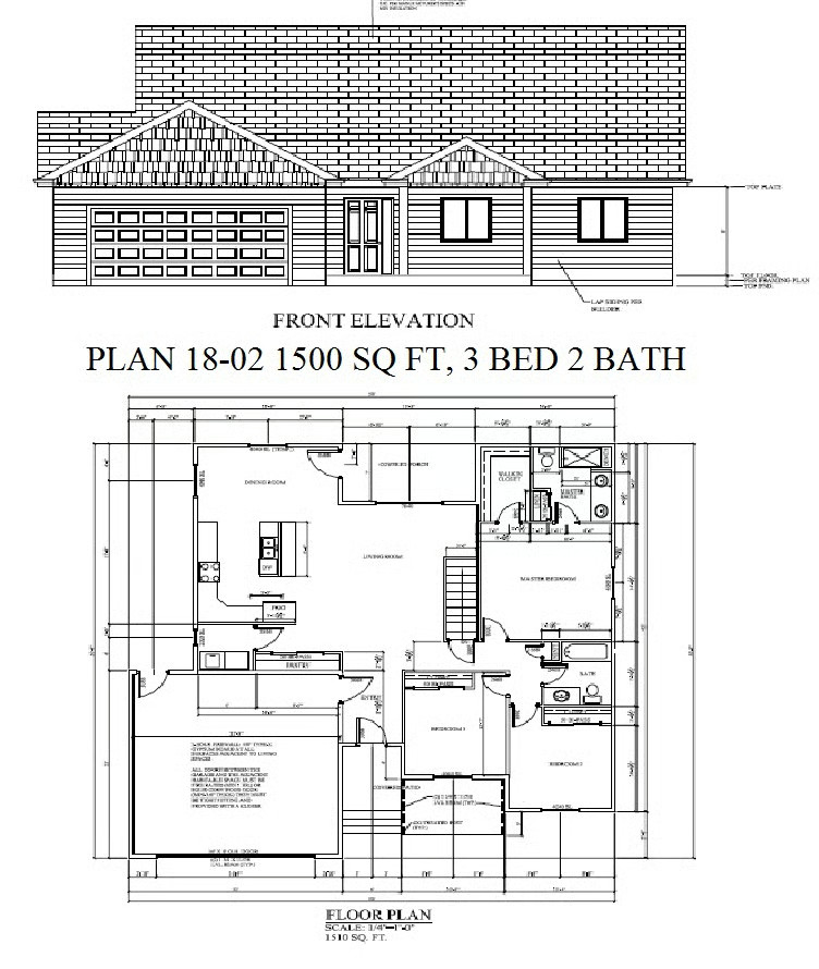 PLAN 18-02 1500 sq ft, 3 BED 2 BATH house plan