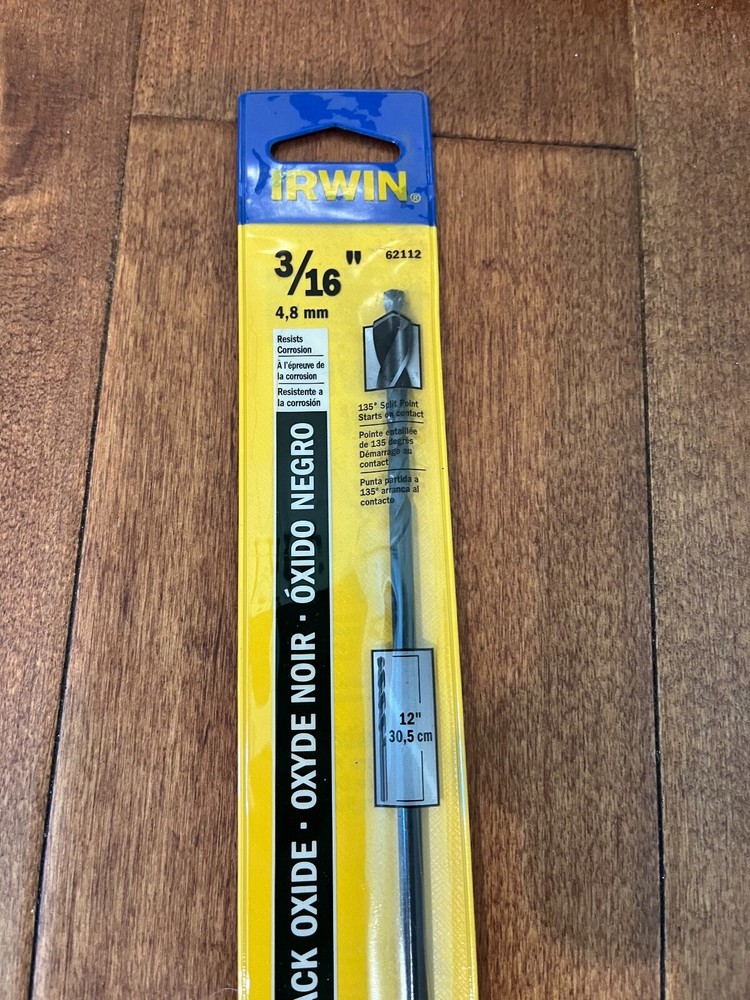 Irwin EXTRA LONG Extended LENGTH 3/16" x 12" Black Oxide Drill Bit