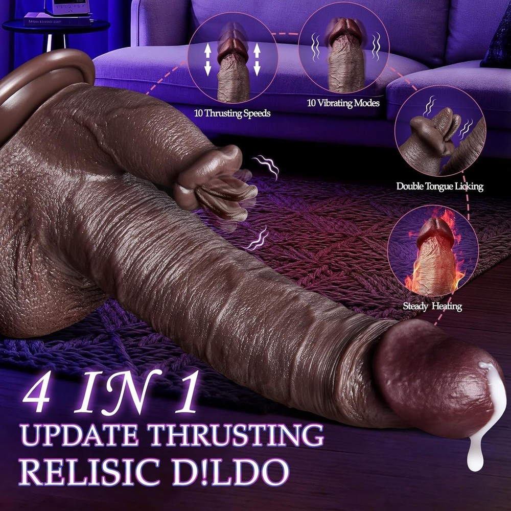 Thrusting Dildo Vibrator 4-in-1 Remote Control Heating 10 Modes Silicone