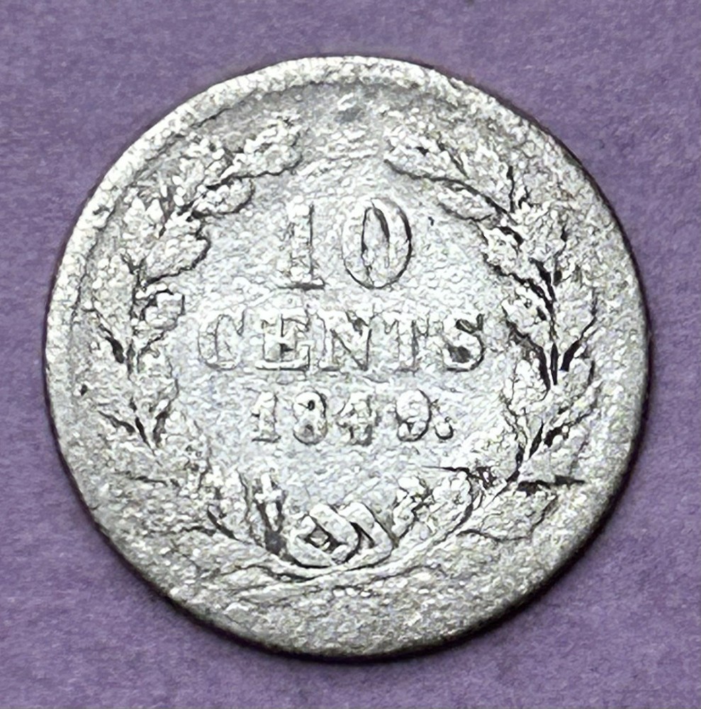 1849 Netherlands 10 Cents Silver Coin