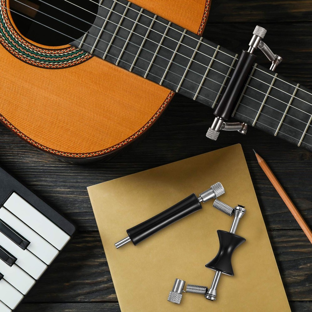 2 Pack Guitar Rolling Capo Sliding Adjustable Rubber and Stainless black