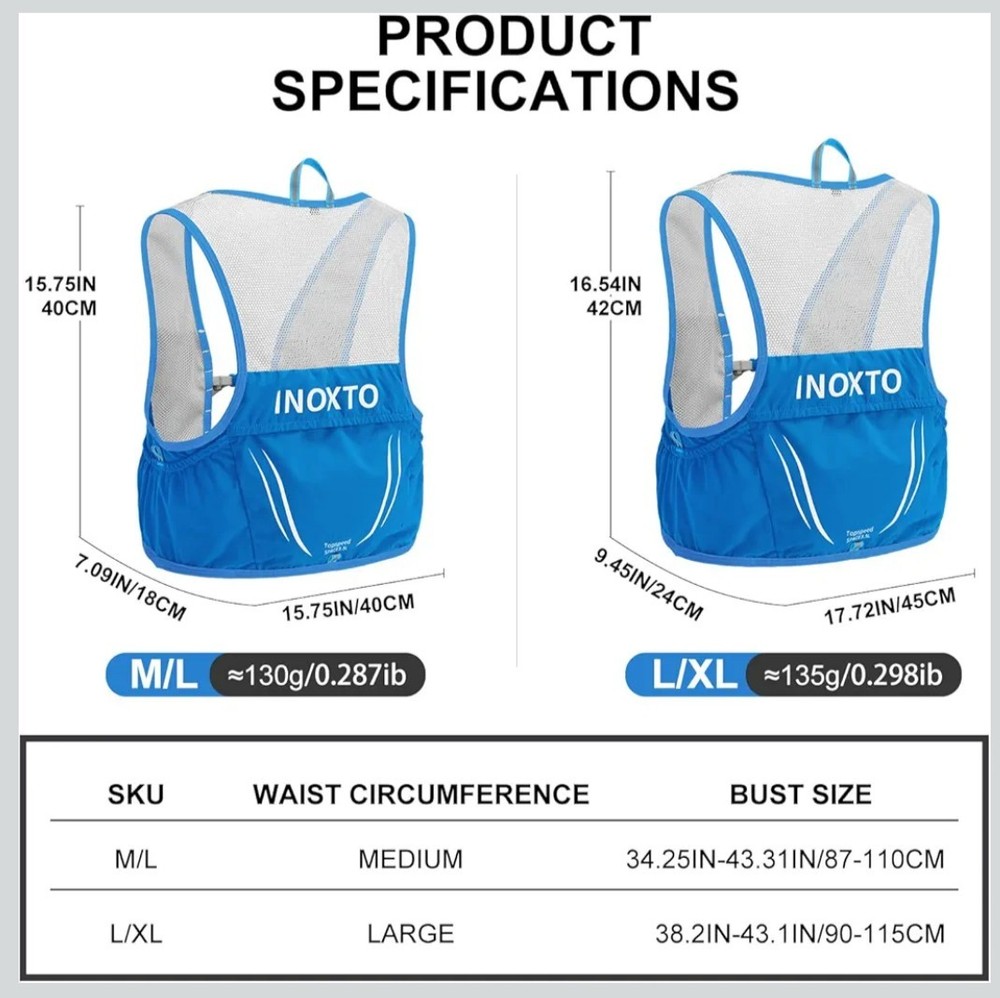 Blue Hydration Vest Backpack Medium Large Lightweight Running Hiking Cycling...