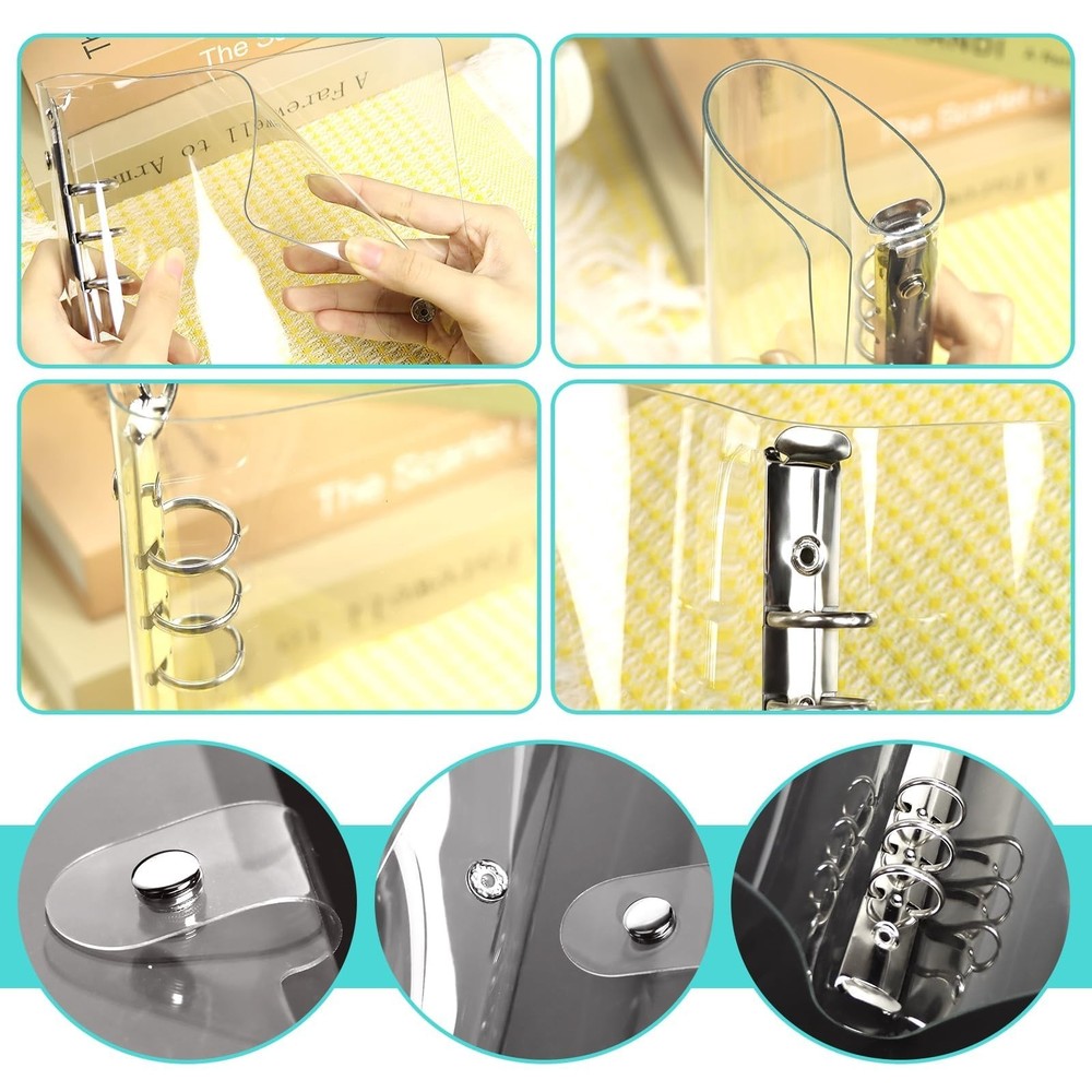 2 Pack A5 Transparent Soft PVC 6-Hole Binder Notebook Covers with Snap Button...