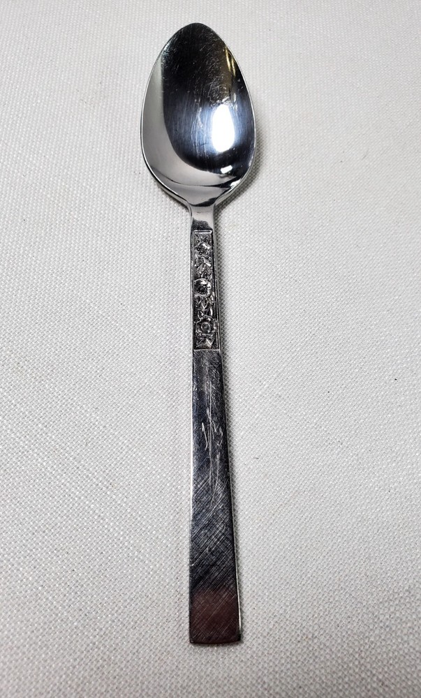 Vintage Stainless Steel Teaspoon Floral Panel Pattern Replacement Flatware Japan