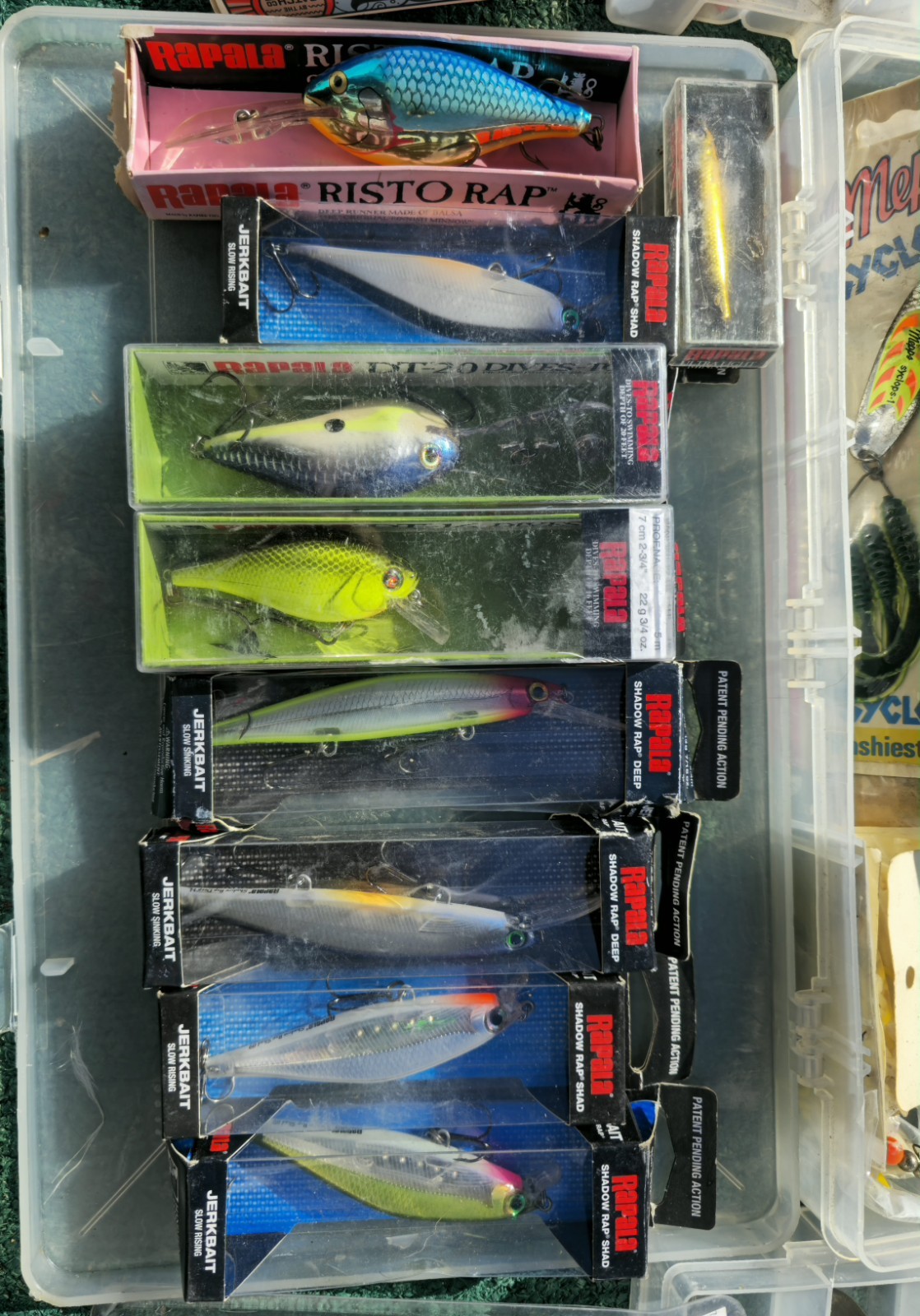 Fishing Tackle Lot Rapala Crankbaits, Worms, Hooks, New & Used Some New Vintage