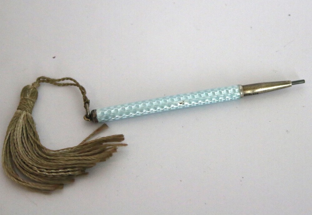 Antique Sterling silver guilloche enamel pencil working 935 solid silver Deco
