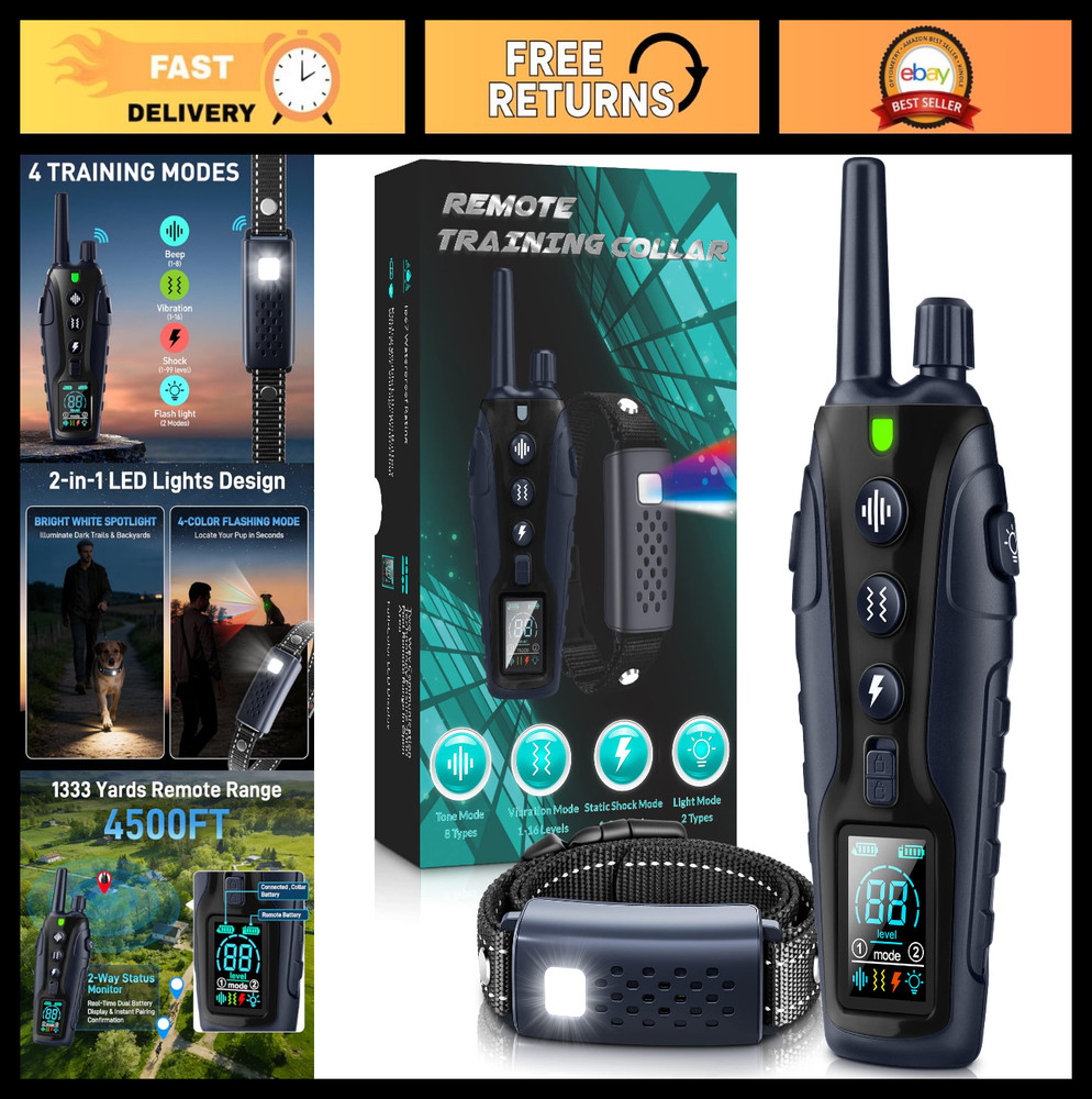 Dog Training Shock Collar - 4500FT Remote Waterproof e-Collar, 4 Modes, Recharge