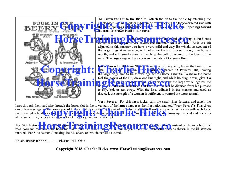 Prof Jesse Beery 4-Way Riding Training Driving Bit Snaffle w/ Instructions NEW