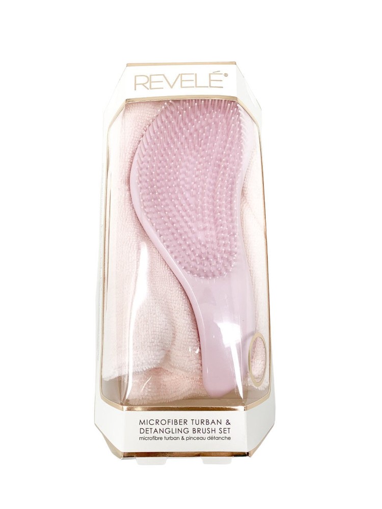 Revele Microfiber Turban & Detangling Brush Set Light Pink