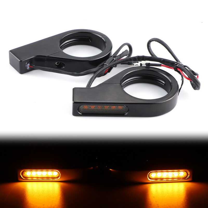 2X Motorcycle 41mm Fork Mount Clamp Front LED Turn Signals Blinker Light Amber