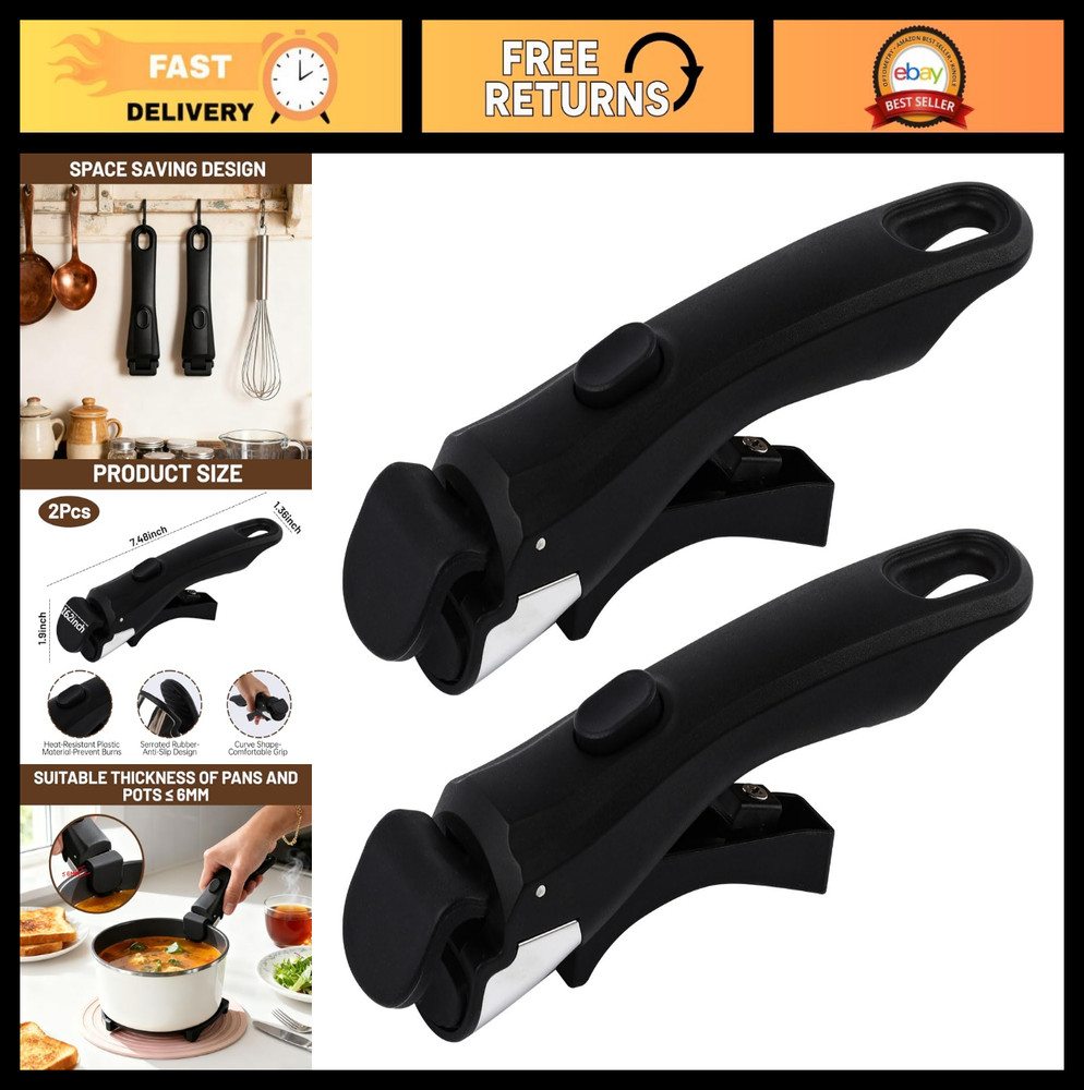 2PCS Universal Detachable Pot Handles, Removable Cookware Handle Replacement, Bl