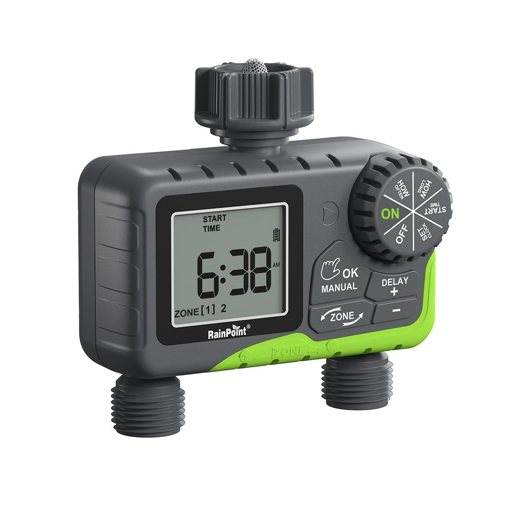 RAINPOINT Water Timer for Garden Hose - 2 Zone Sprinkler Timer with Rain Delay