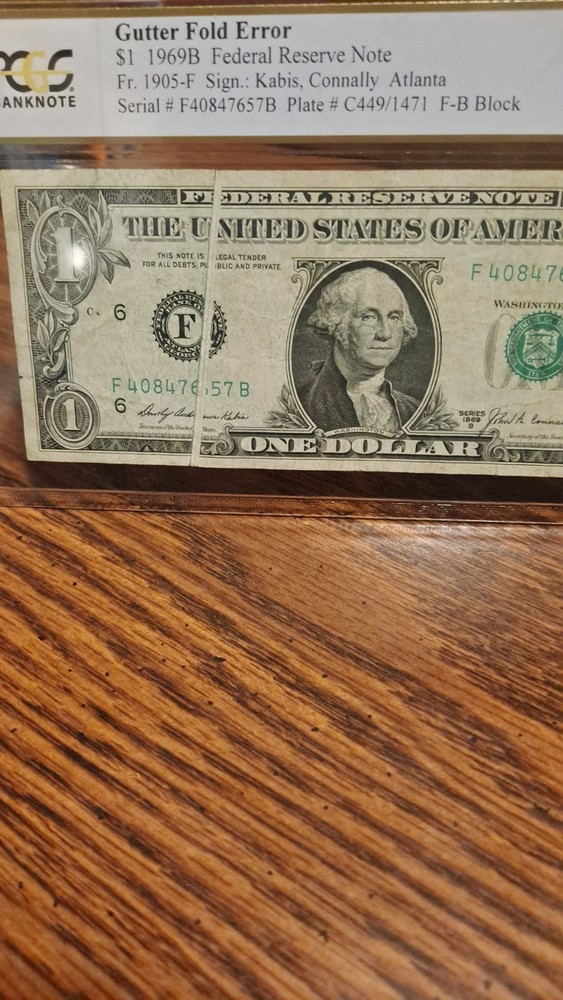 1 Dollar 1969 Very Fine 30 Gutter Fold Error