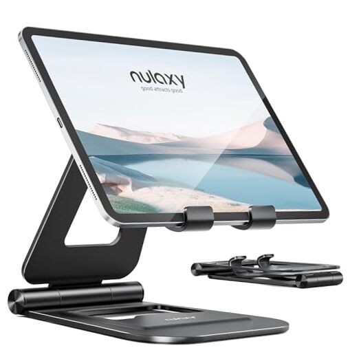 iPad Stand with Cord Holder, Fully Adjustable Foldable Desktop Tablet A-Black