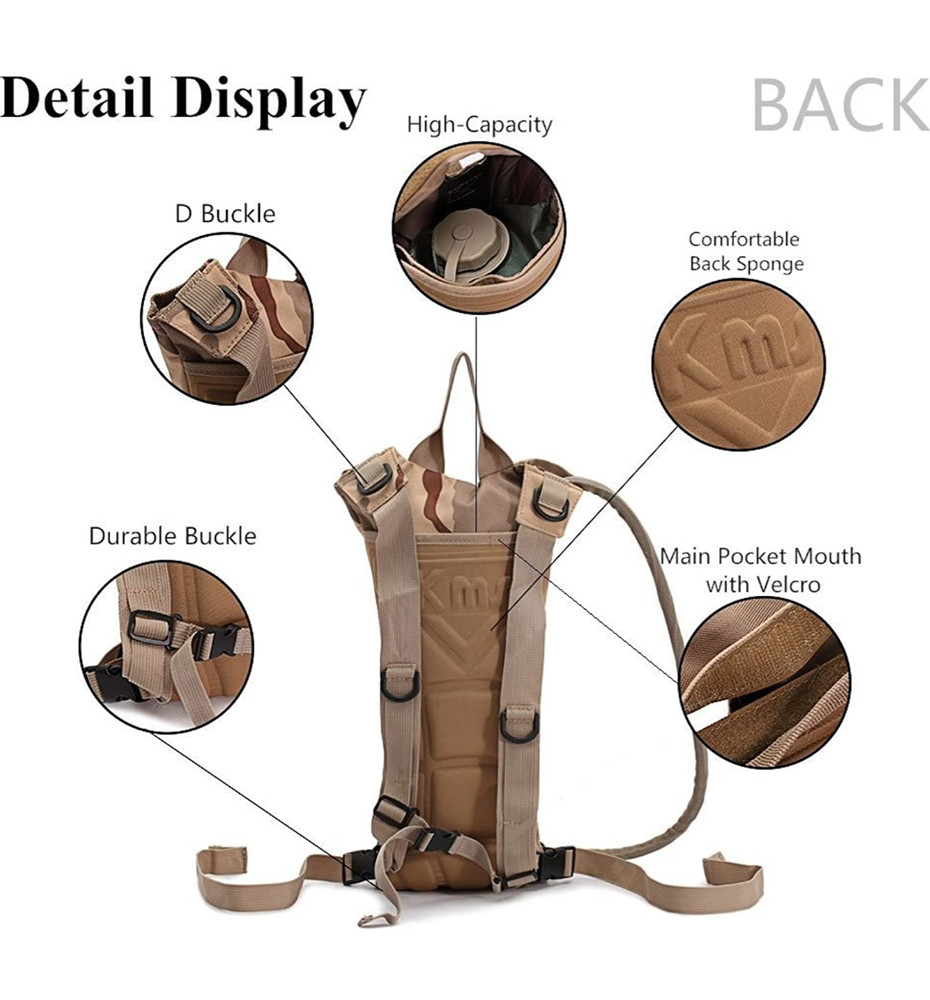 BORMART 3 Liter 100 Ounce Hydration Bladder Backpack (Desert Camo)
