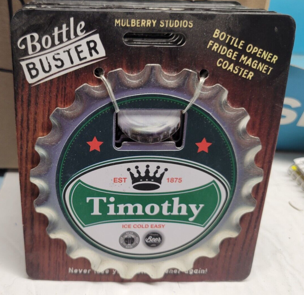 TIMOTHY PERSONALIZED MULTI GADGET BOTTLE OPENER MAGNET COASTER NEW - U