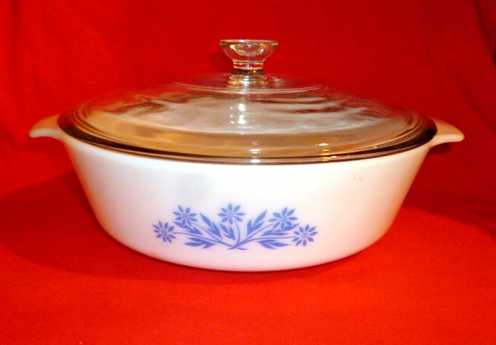 Vintage Blue Cornflower Pattern Microvable1 Quart Casserole Bowl Dish With Lid.