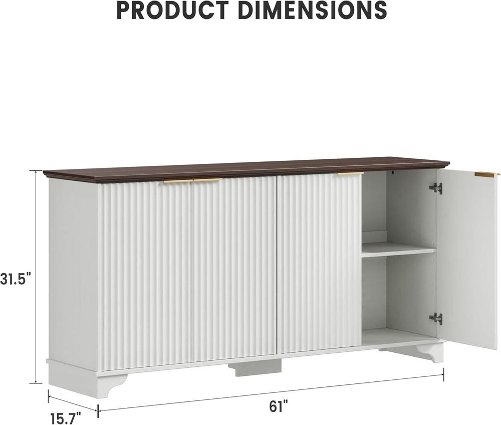 Large Buffet Sideboard Cabinet with 4 Fluted Doors and Storage, Modern Storage