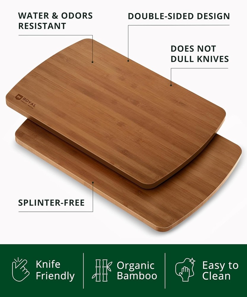 Bamboo Cutting Board Set - 2-Piece Lightweight Kitchen Prep Boards