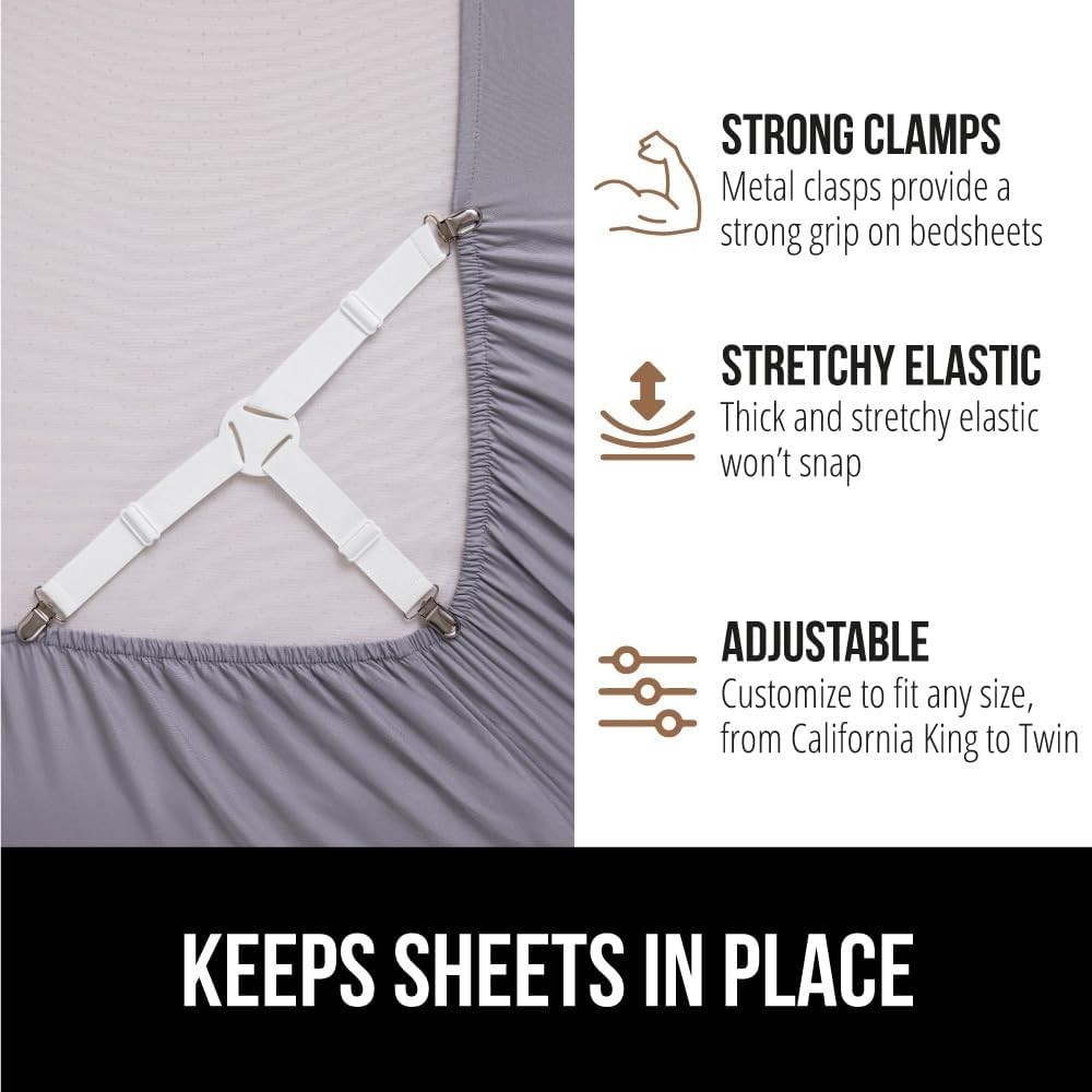 Patent Pending Bed Sheet Holders, Adjustable Elastic Fasteners with Metal Cli...