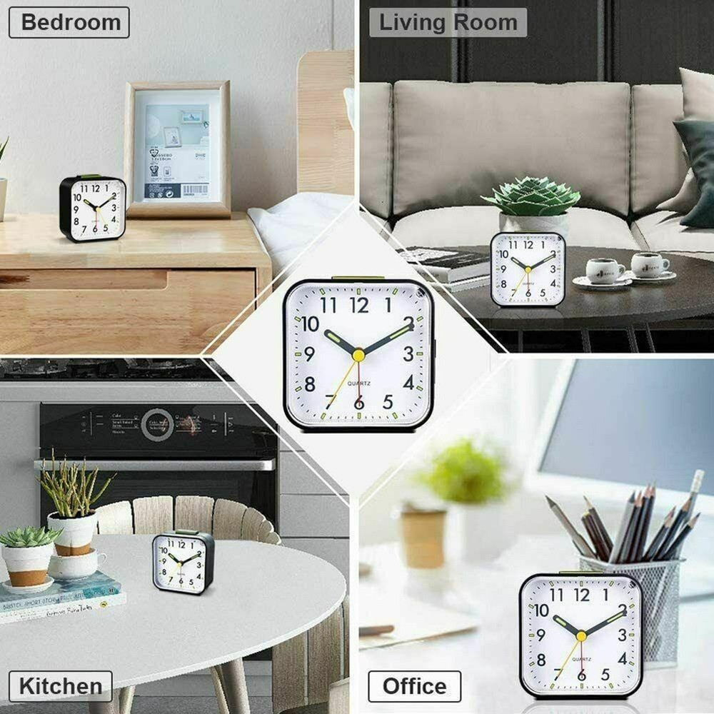 Silent Quartz Alarm Clock with Night Light and Large Display for Elderly