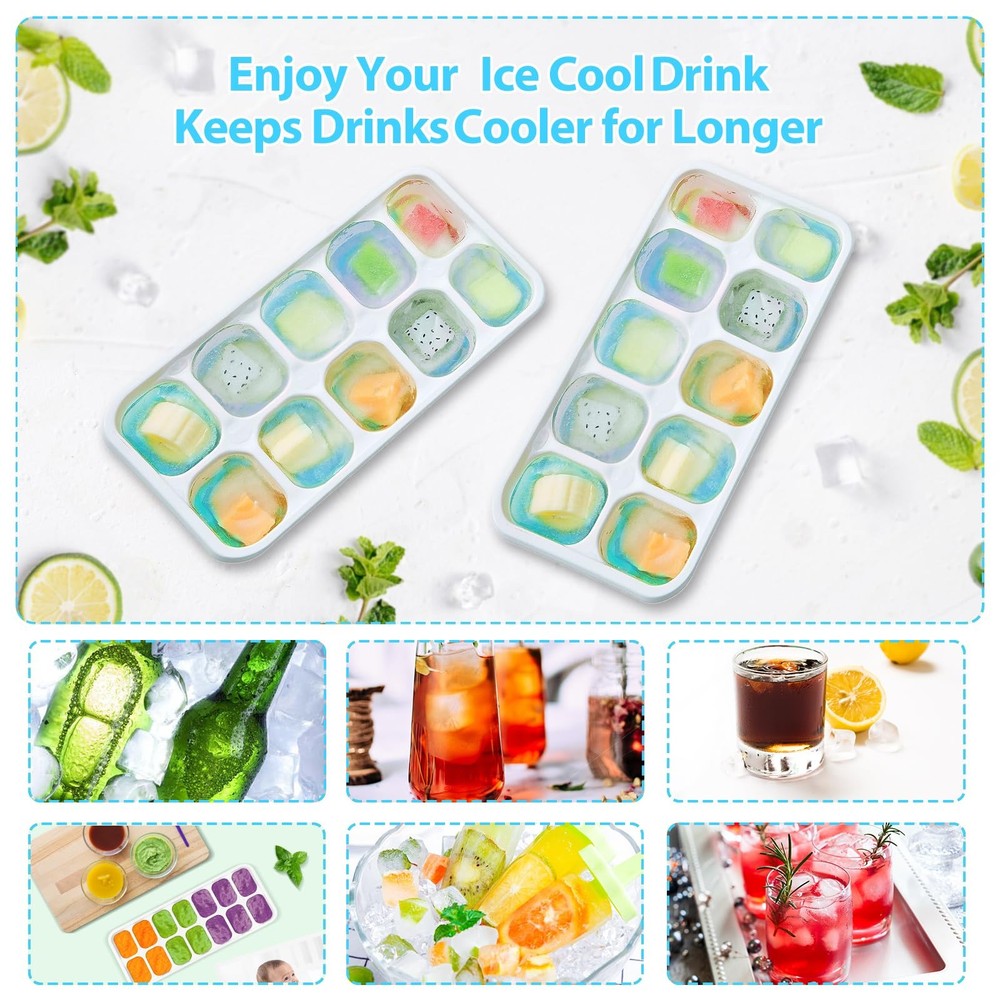 DOQAUS Ice Cube Tray with Lids - 4 Pack Stackable 7.2"*4.1"*1.3", Light Blue