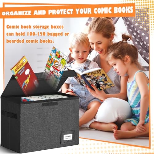 4 Pack Comic Book Storage, Collapsible and Stackable Comic Short 4 pack black