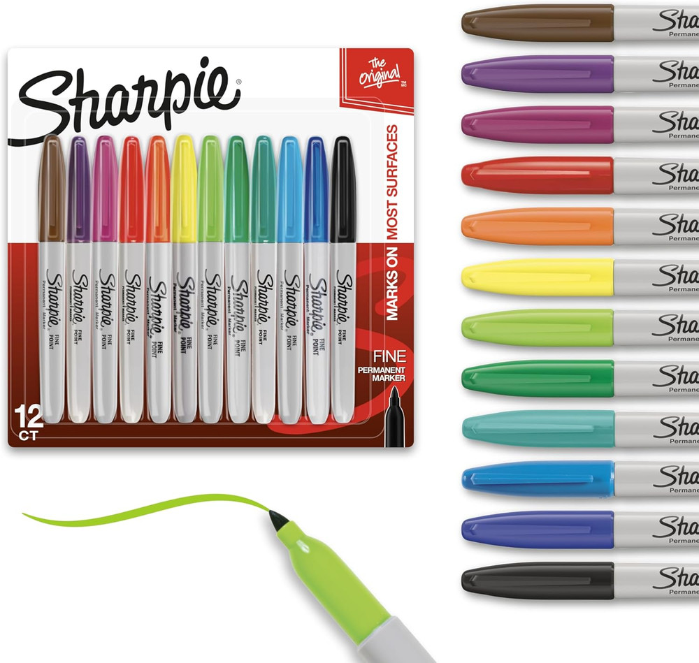 Sharpie Fine Tip Permanent Markers Set, Quick Dry, Assorted Colors, 12 Count