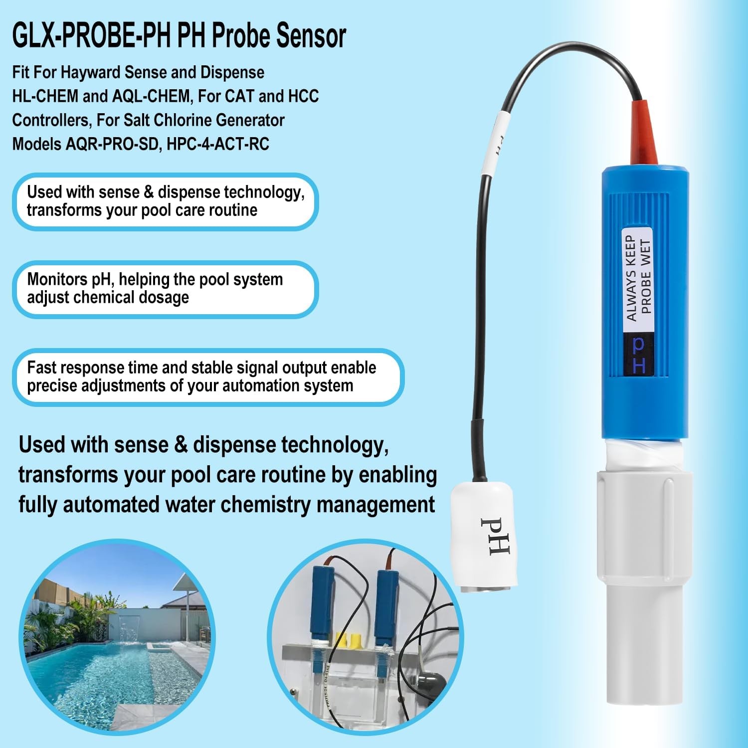 For Hayward GLXPROBEPH PH Probe for Sense and Dispense Models