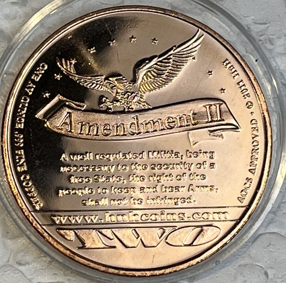 Second 2nd Amendment 1 Ounce 0.999 Copper Round 1789 - 2013