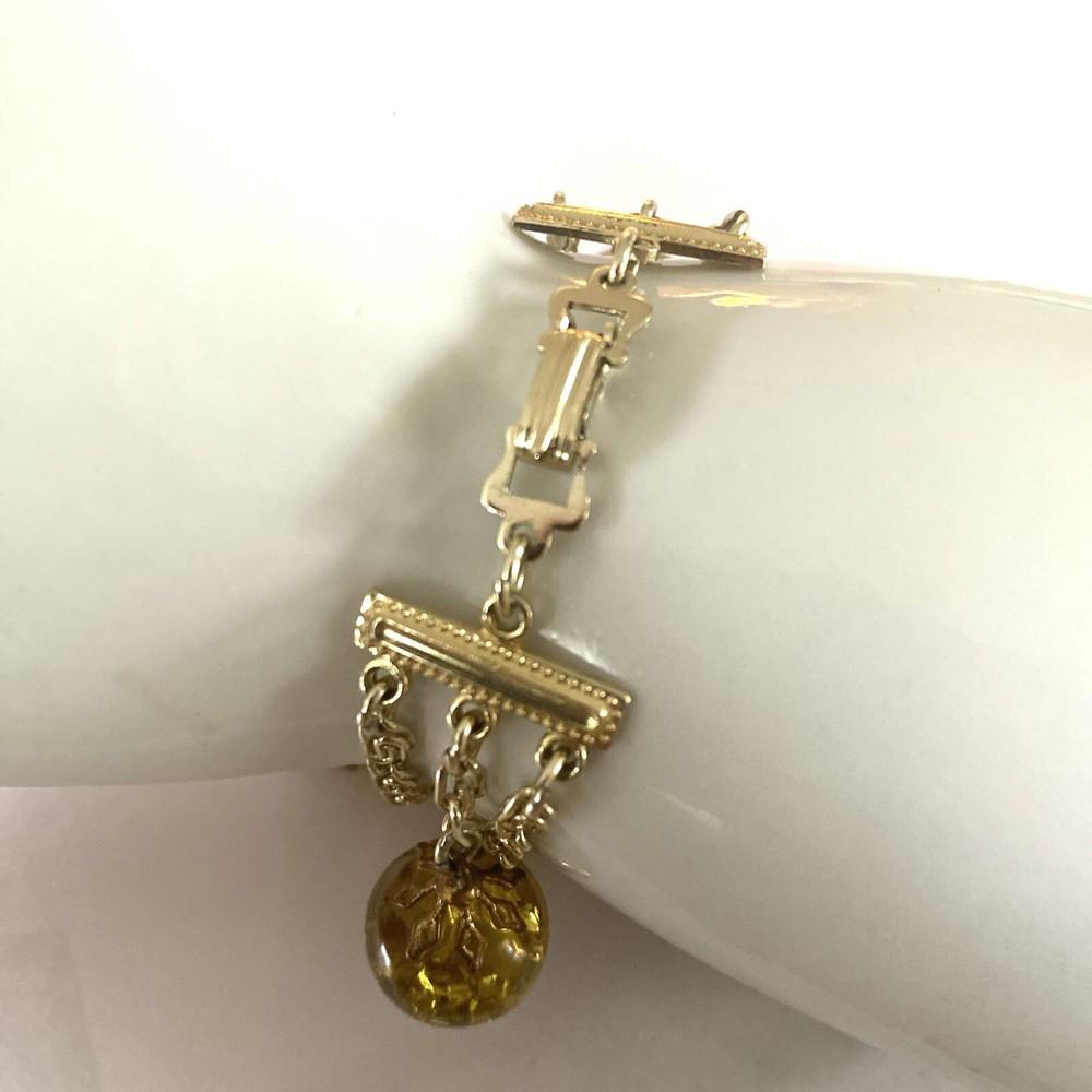 Unique Signed Germany Crackle Glass Bead Dangle Bracelet