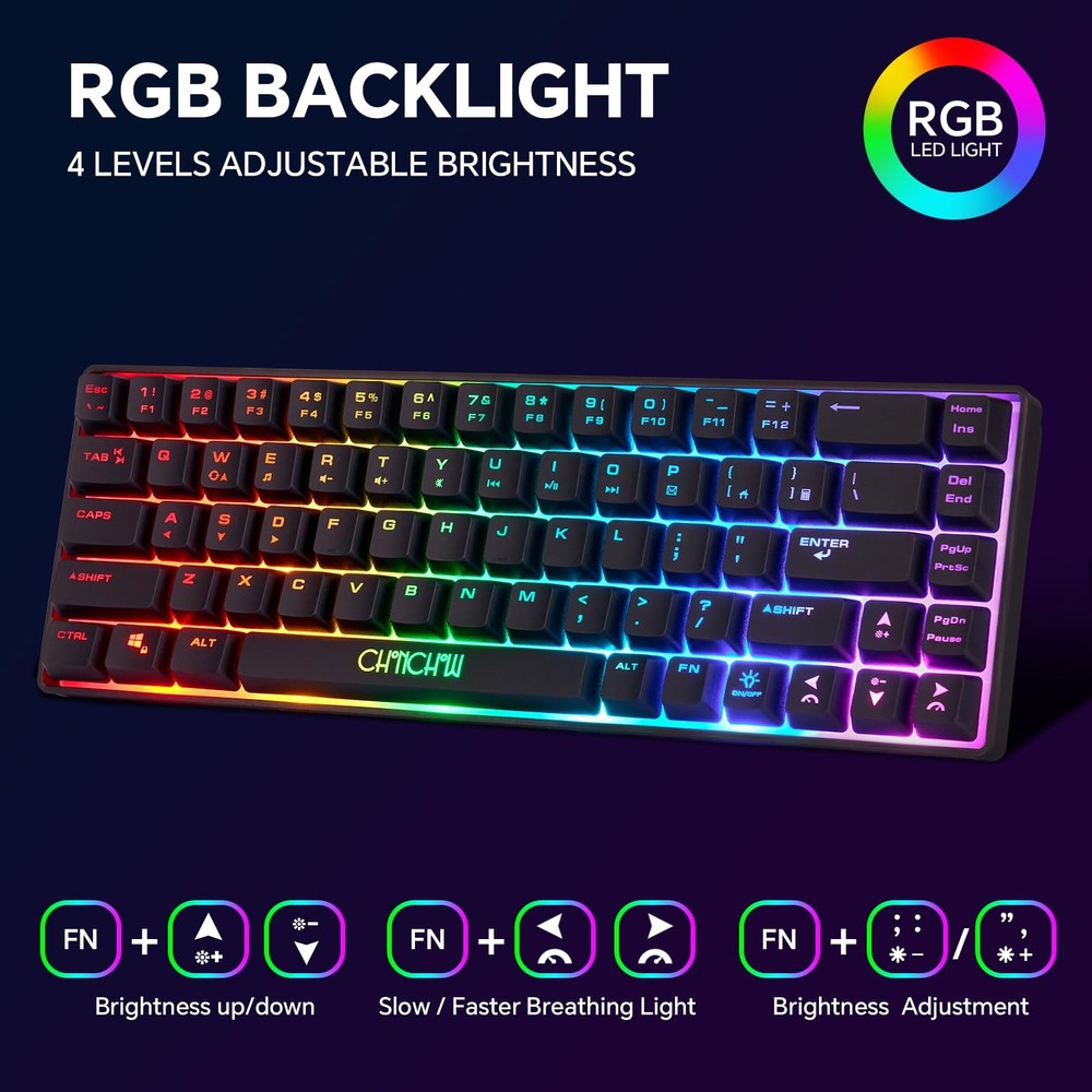 CHONCHOW 60% Wireless Gaming Keyboard and Mouse Combo, RGB Wireless-Black
