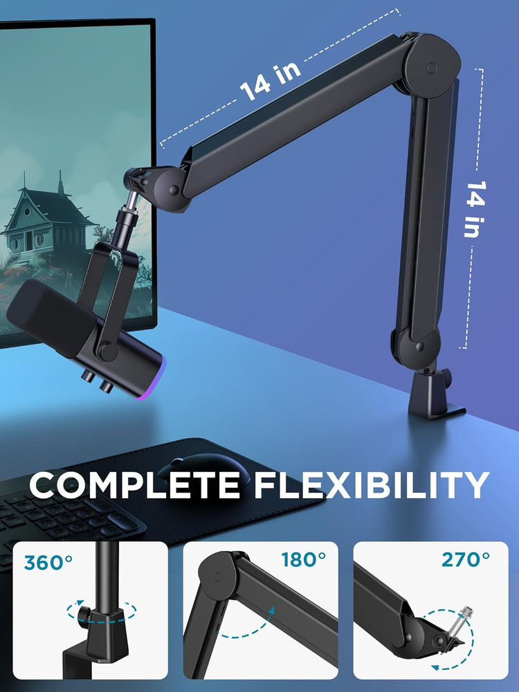 Mic Boom Arm, Microphone Stand with Cable Management Channels Height Riser for B