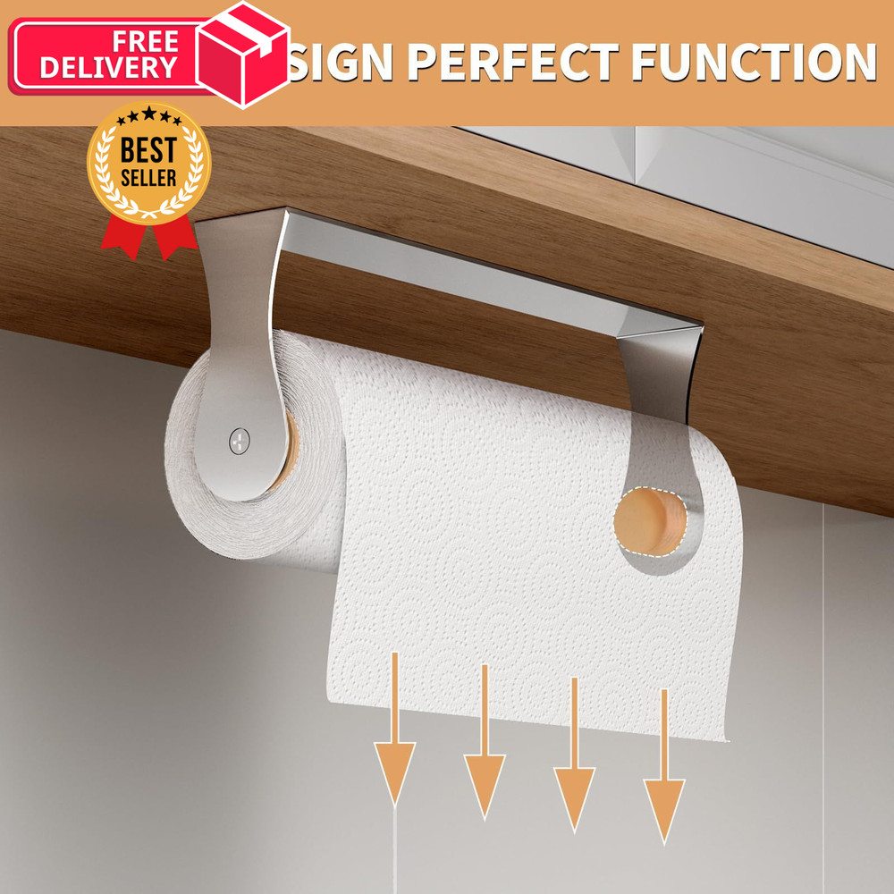 Paper Towel Holder Under Cabinet, Wall Mount for Silver