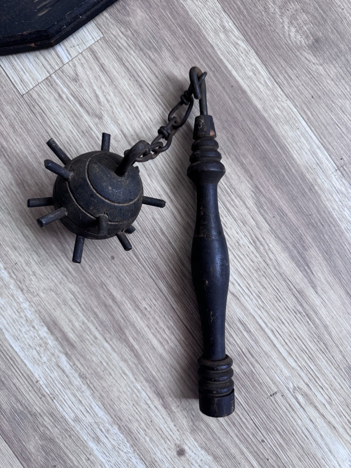 1960 Medieval Mace & Flail Wall Decor Wood Plaque Removable Weapon Vintage