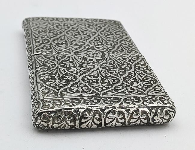 INDIAN KASHMIR SOLID SILVER CIGARETTE / CARD CASE 19TH CENTURY