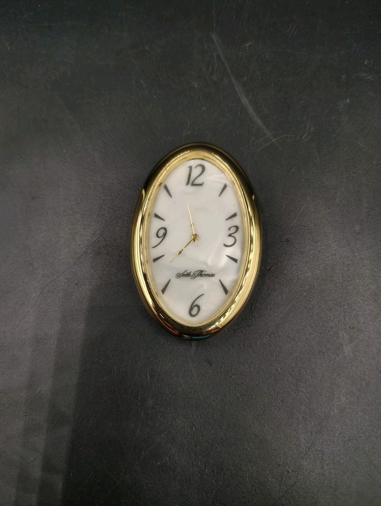 Seth Thomas Oval Clock Insert – 2" Gold Trim Desk Clock Movement Part Working