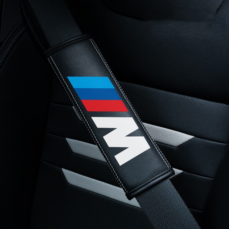 2PCS Black Leather Car Seat Belt Covers Shoulder Pad Trim Protector for BMW M