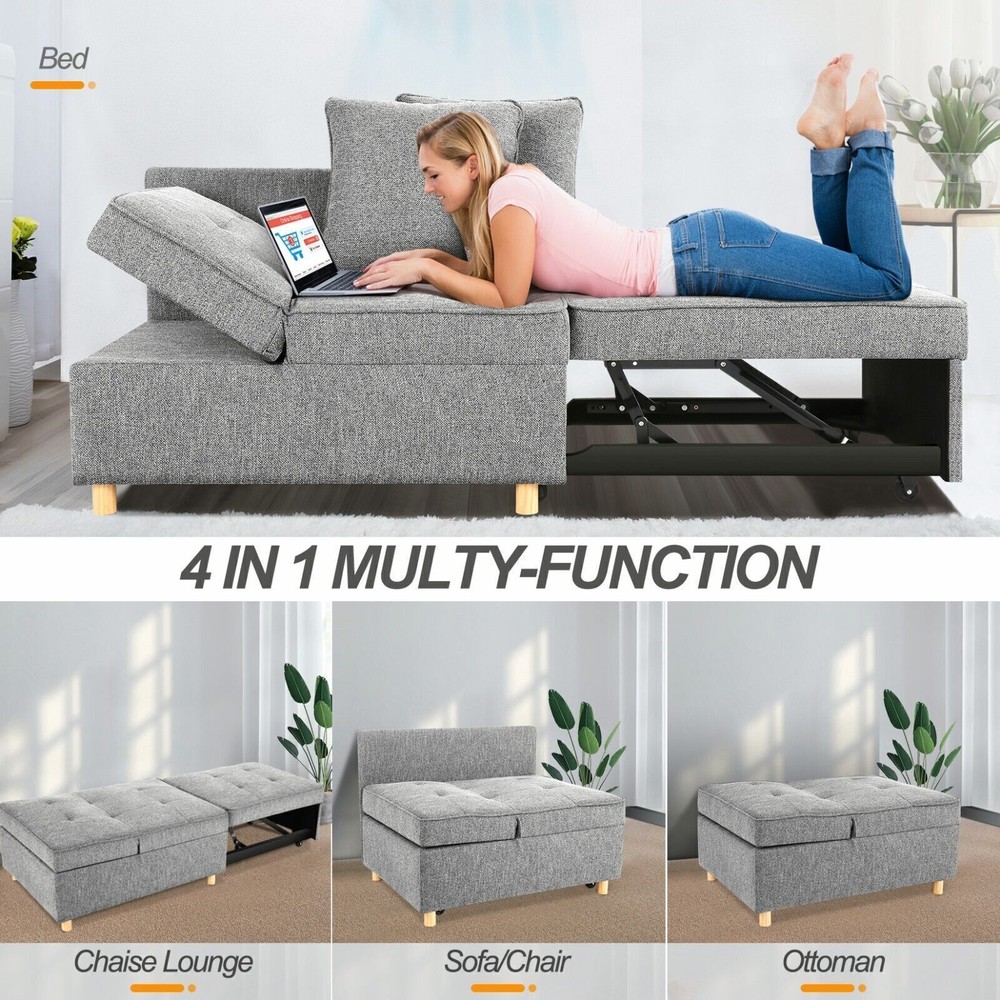 4-in-1 Sleeper Sofa Bed Folding Ottoman Sofa Bed Couch w/Adjustable Backrest