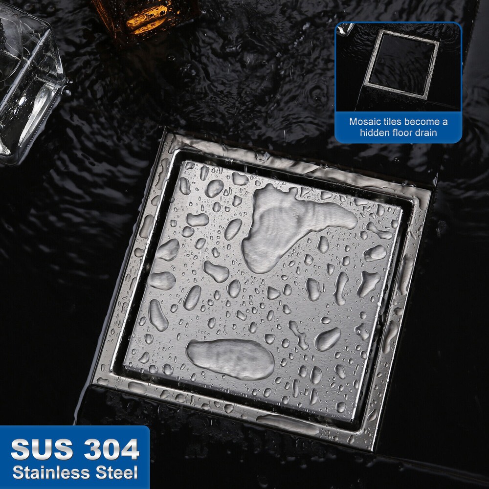 Shower Square Floor Drain with Flange,Quadrato Pattern Grate Removable