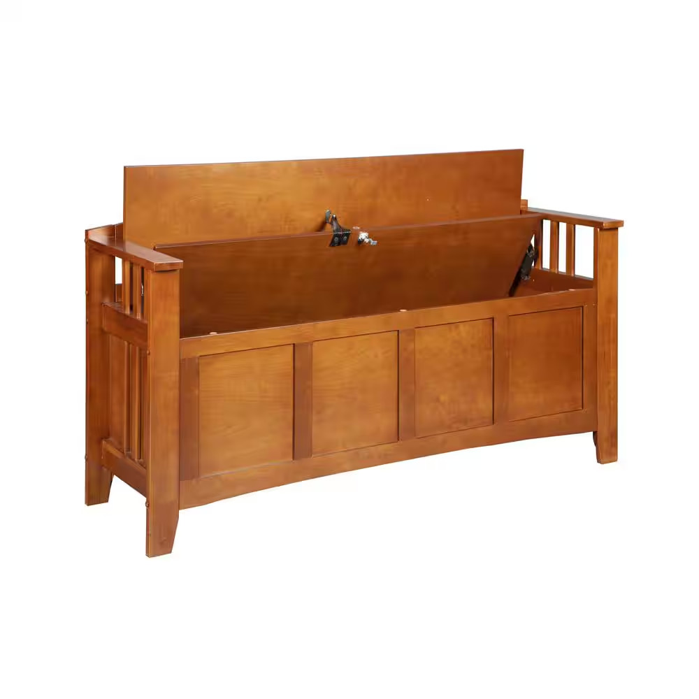 4-Gun Solid Wood Entryway Gun Cabinet Concealment Bench in Medium Cherry