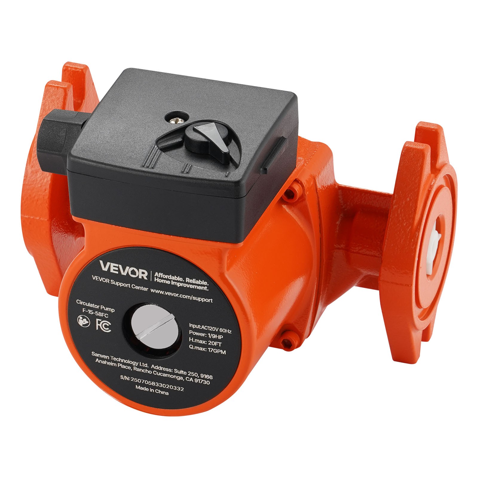 VEVOR F-15-58FC Cast Iron Circulator Pump Hot Water Circulation 1/9 HP 17 GPM