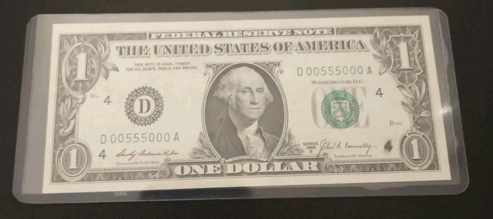 *Rare* 1969-B Gem Unc Binary Low Serial Crisp US Note With Ink Smudge Nice*