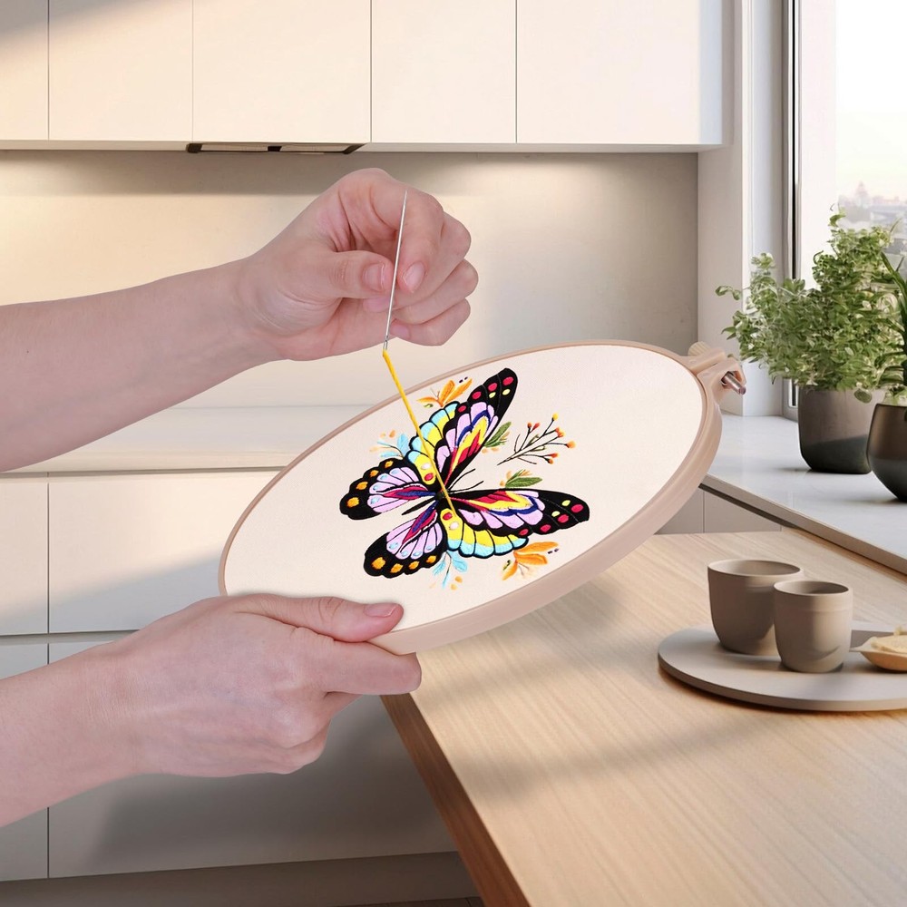 3Pcs Butterfly Flower Pattern Embroidery Kit, Cross Medium, Multicolored