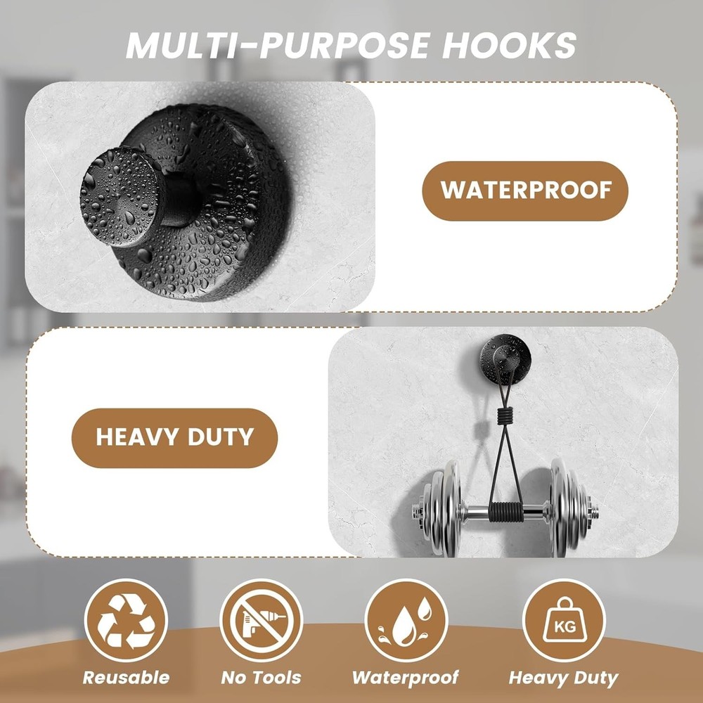 Suction Cup Hooks for Glass Window,Removable Shower 4 Pack, Black