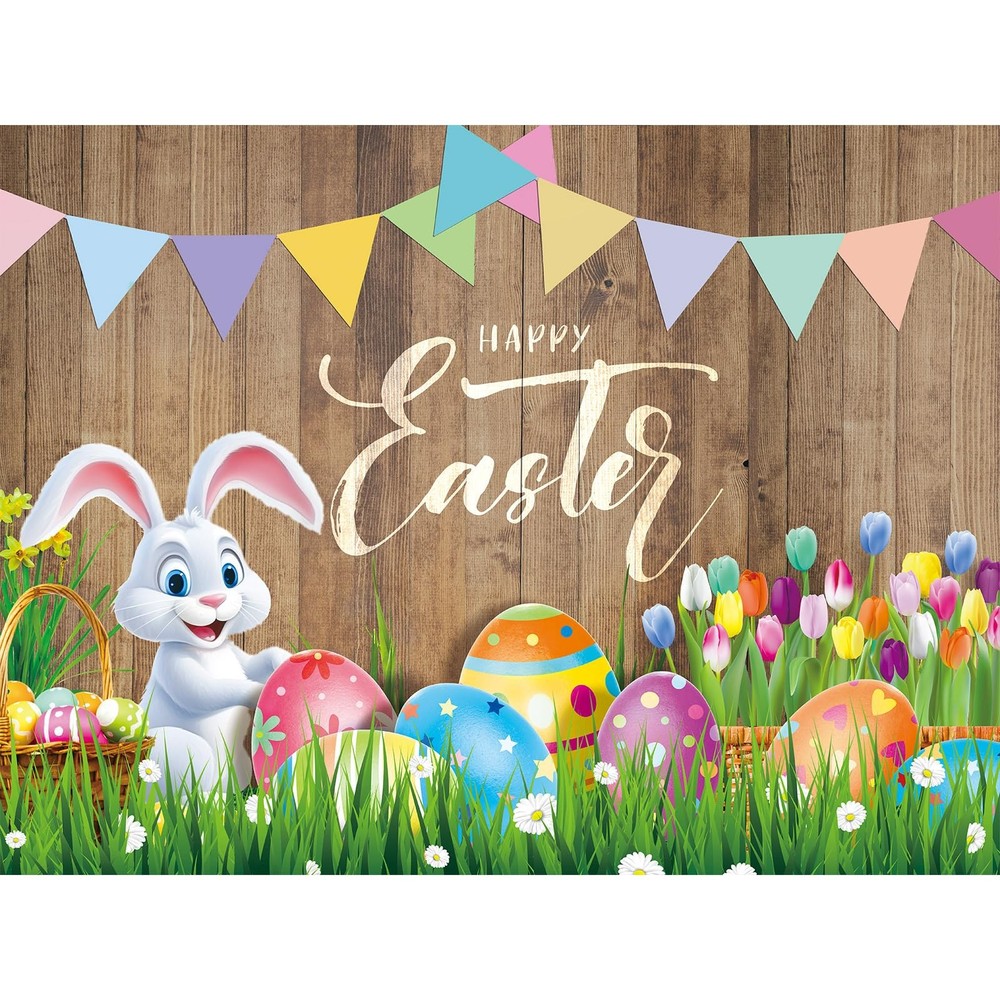 8x6ft Spring Easter Photography Backdrop Easter Backdrops Colorful Eggs Flowe...
