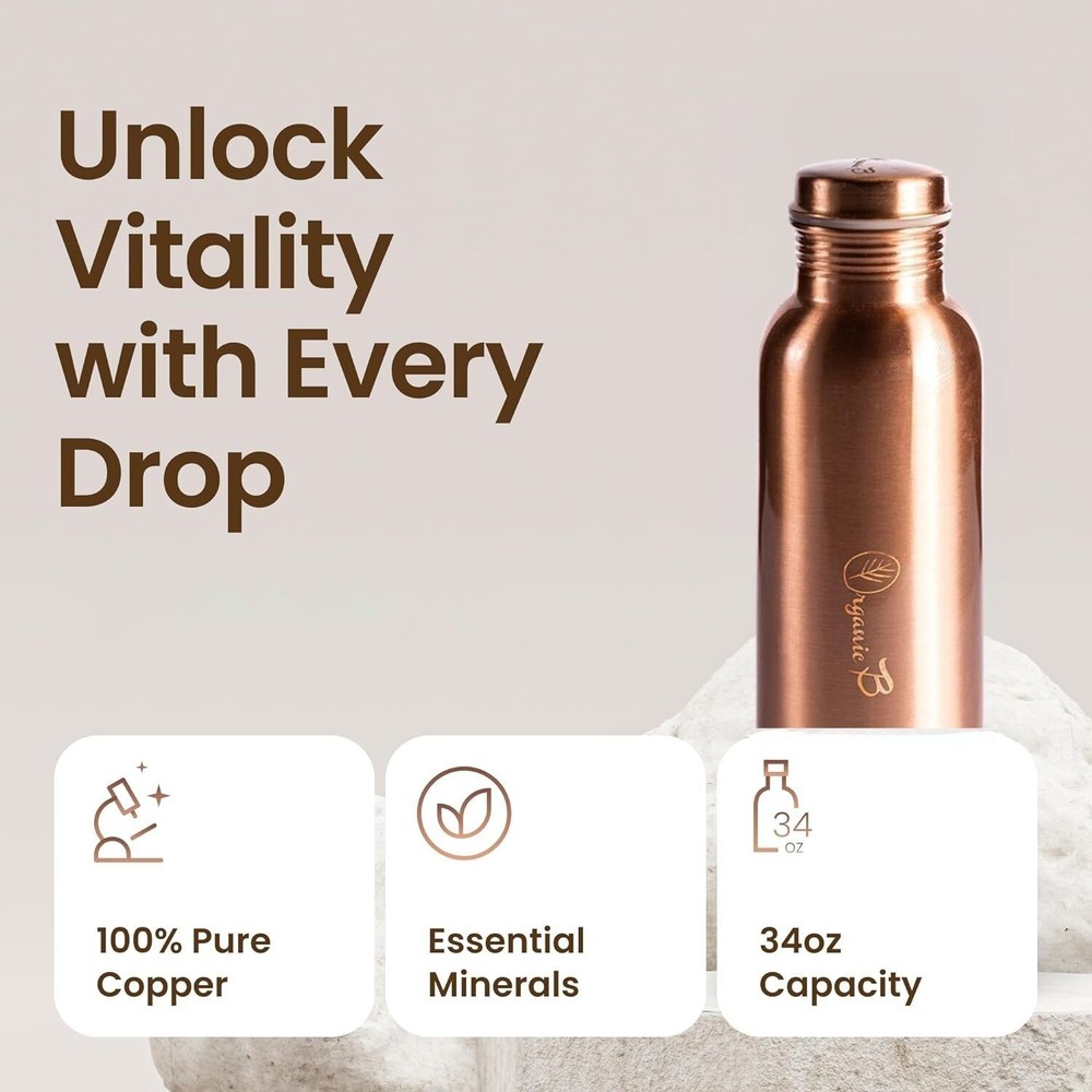 Organic B Plain Copper Water Bottle 949 ml