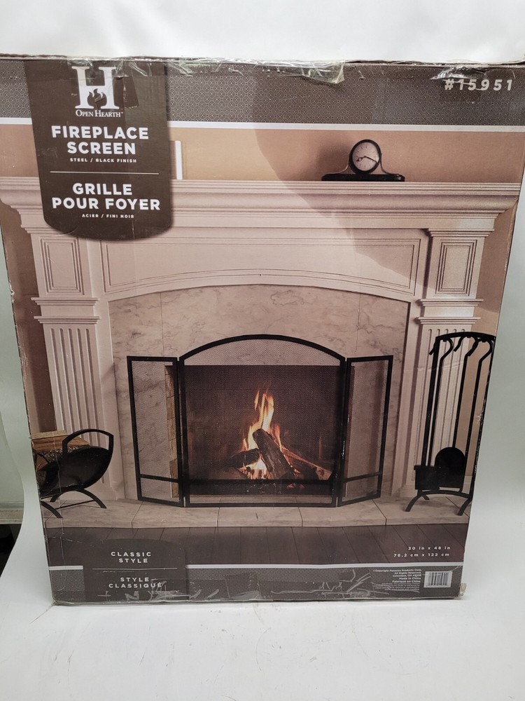 Open Hearth 15951 3-Panel Arch Fireplace Screen Double Bar Black (29.25")