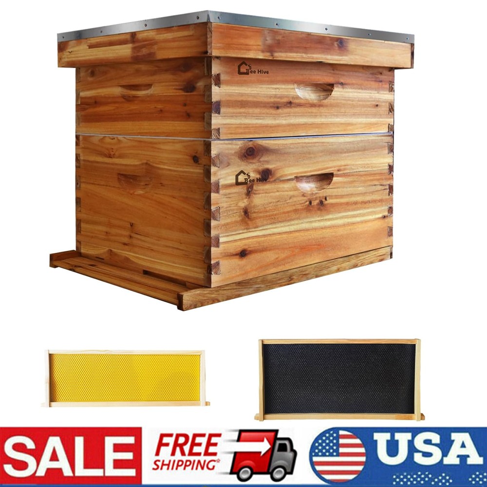 Bee Hive Langstroth Beehive Box Kit 10 Deep &10 Medium Frames Wooden Beehive Box