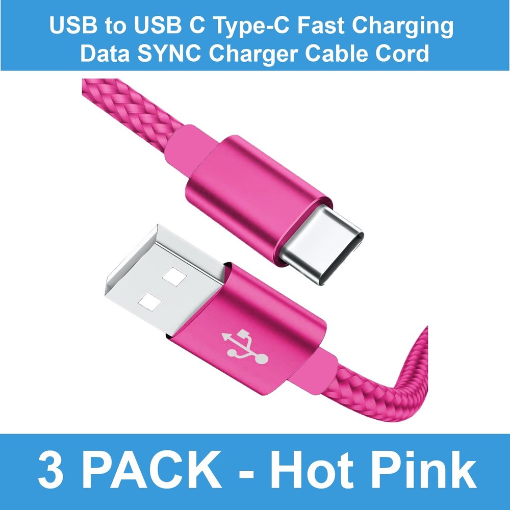 3-Pack USB to USB C Type C Fast Charging Data SYNC Charger Cable Cord 6FT Pink